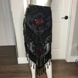 Vintage velvet burnout tassel skirt